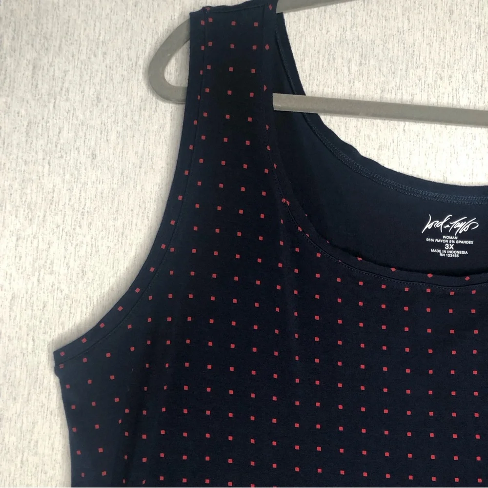 Lord Taylor Womens Tank Top Plus Size 3X LOT OF 2 Navy Blue Print & Brown Solid - Picture 3 of 13